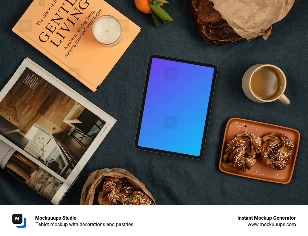 Tablet mockup with decorations and pastries