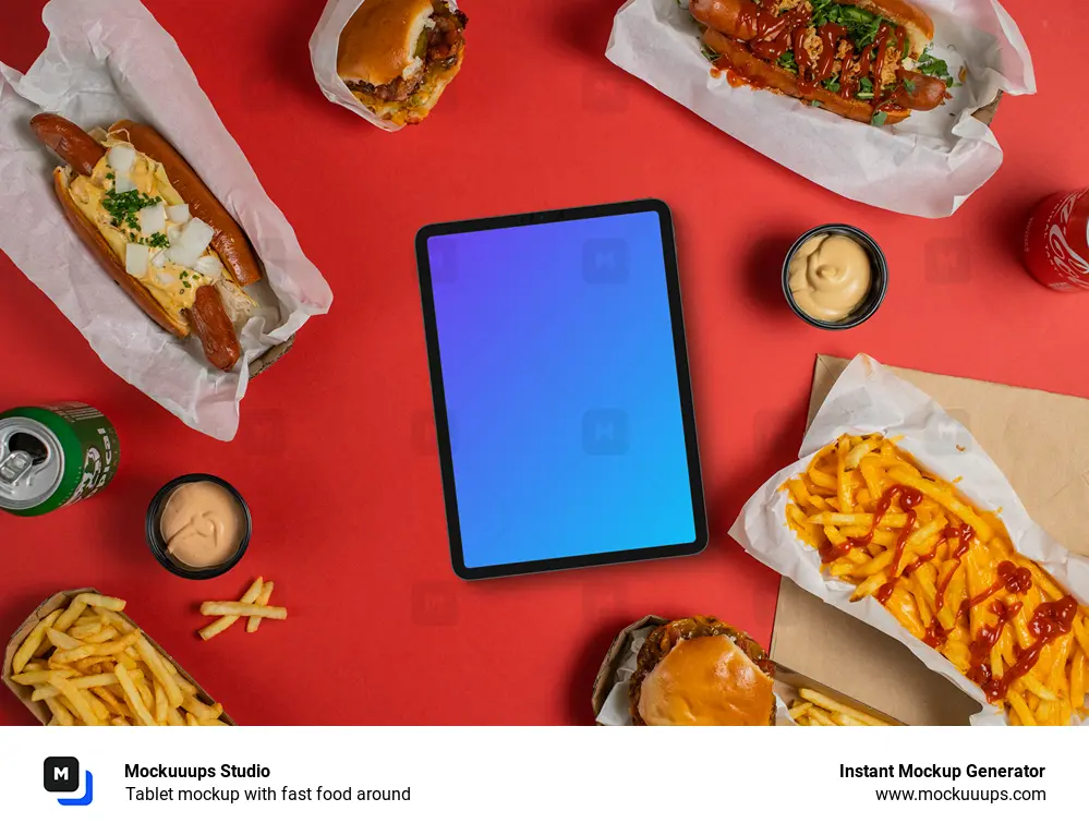 Tablet mockup with fast food around