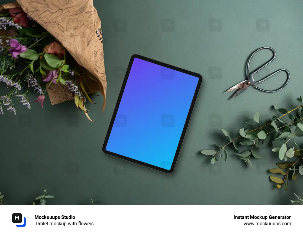 Tablet mockup with flowers