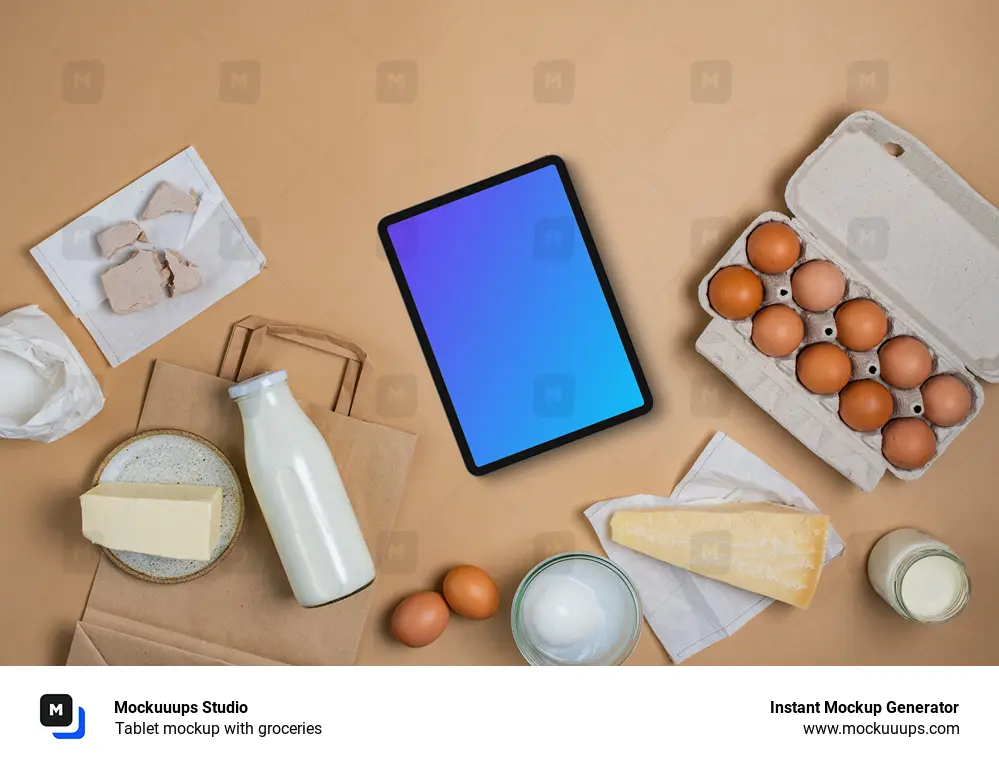 Tablet mockup with groceries