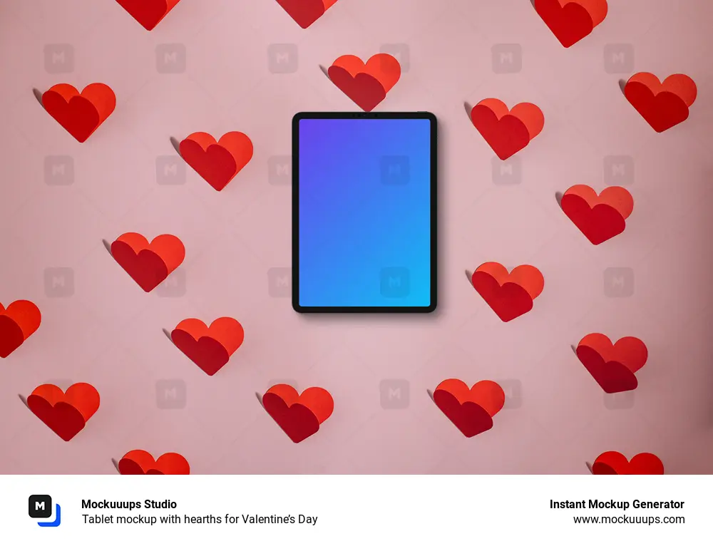 Tablet mockup with hearths for Valentine’s Day