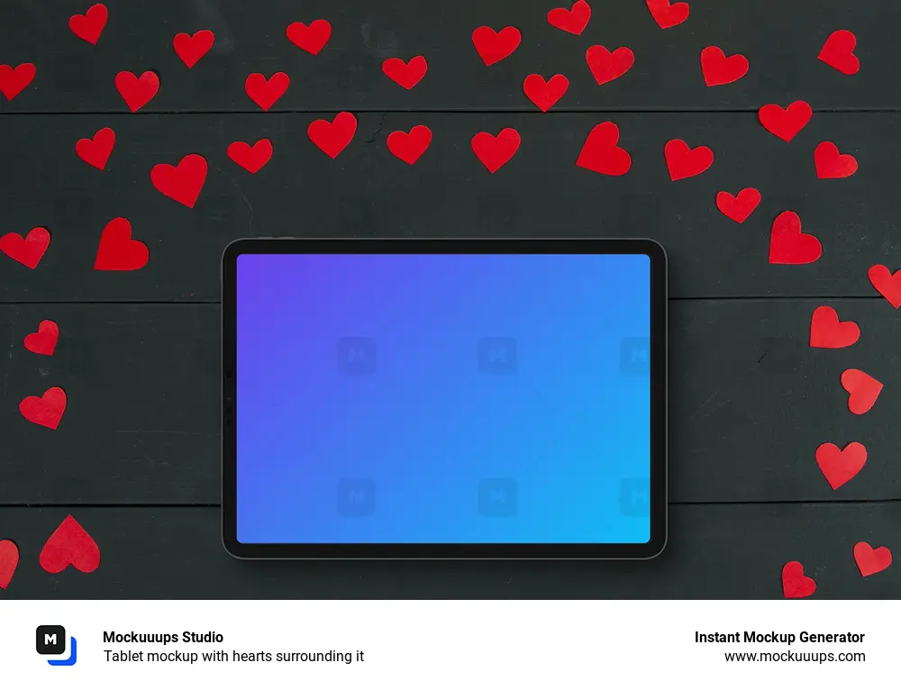 Tablet mockup with hearts surrounding it