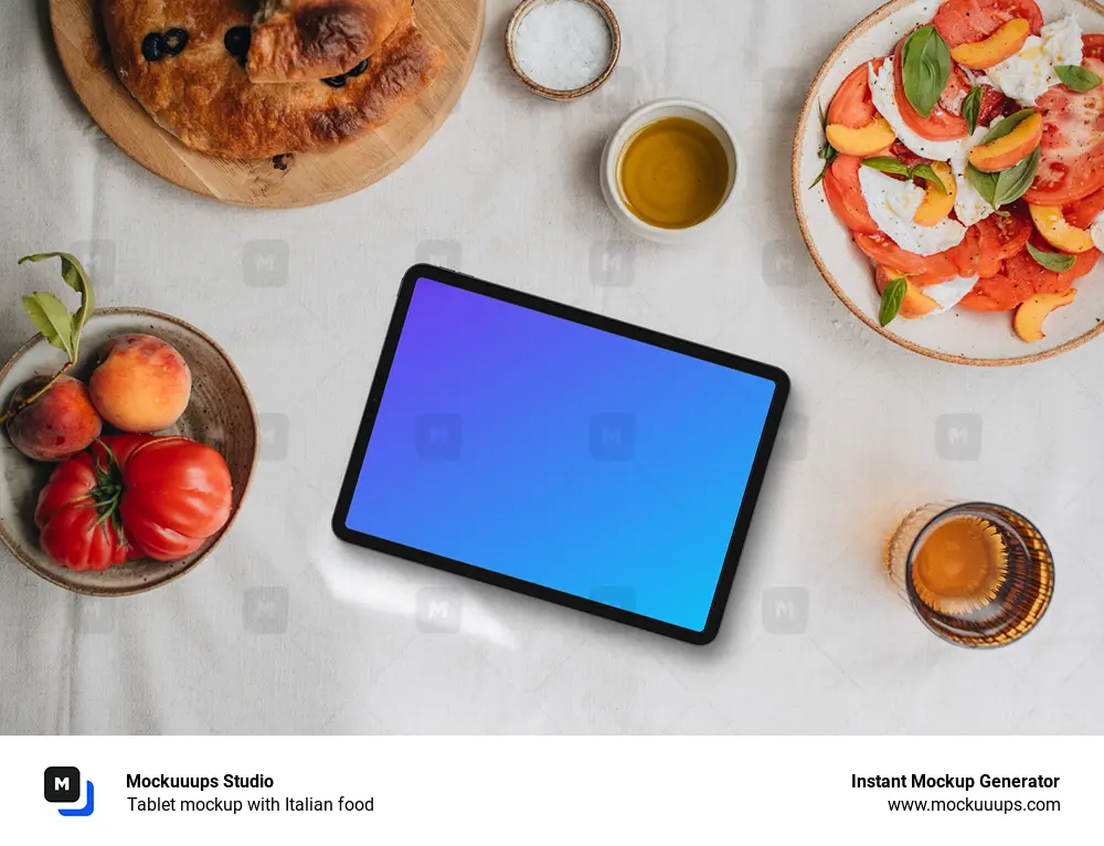 Tablet mockup with Italian food