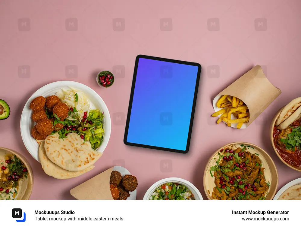 Tablet mockup with middle eastern meals