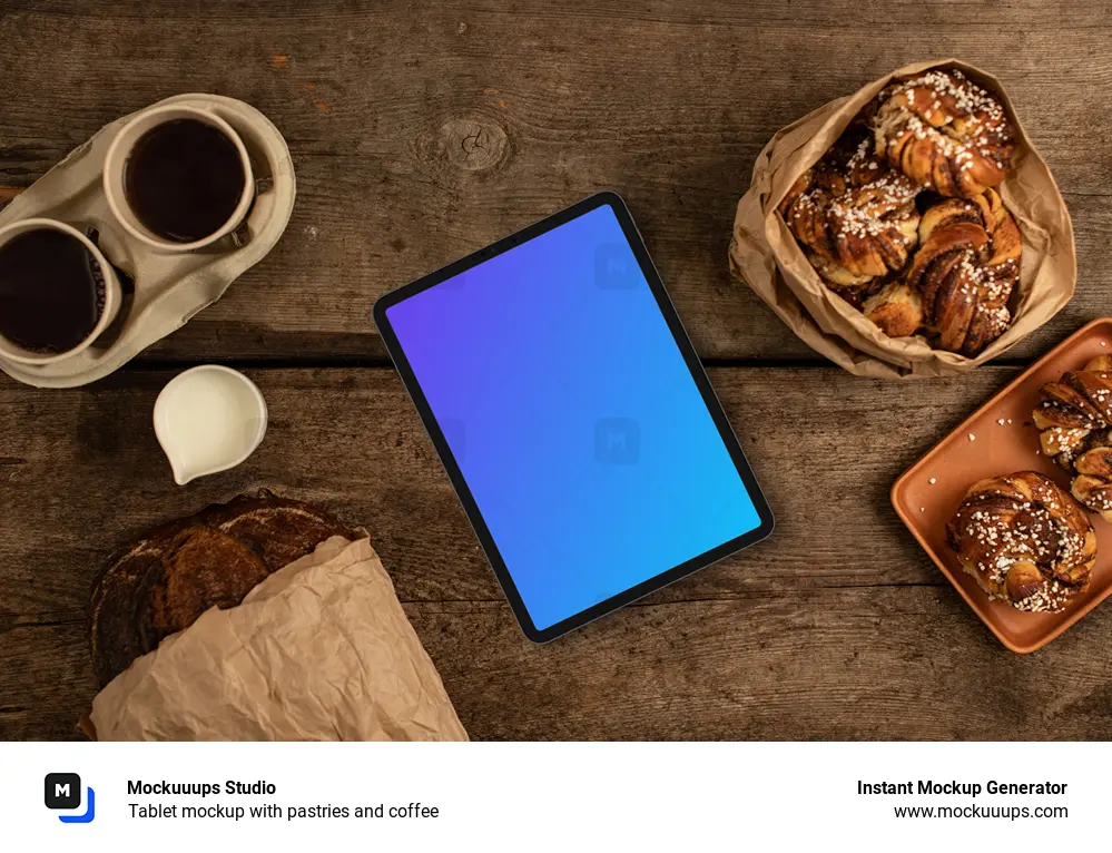 Tablet mockup with pastries and coffee
