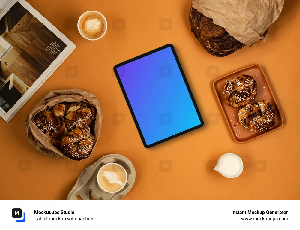 Tablet mockup with pastries