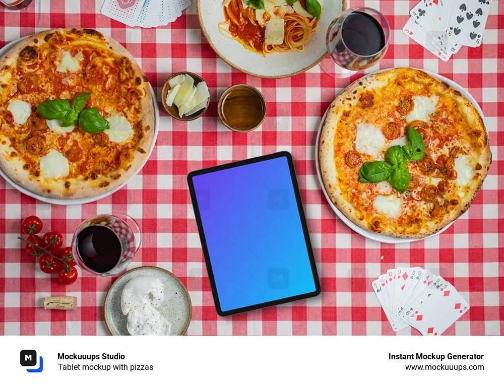 Tablet mockup with pizzas