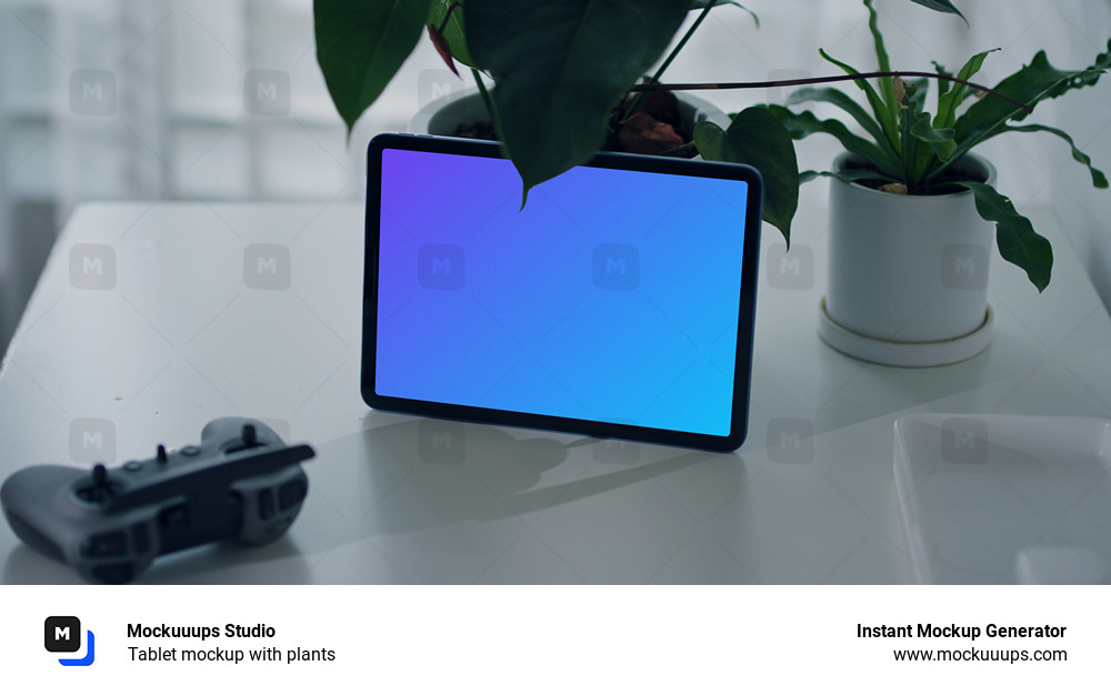 Tablet mockup with plants
