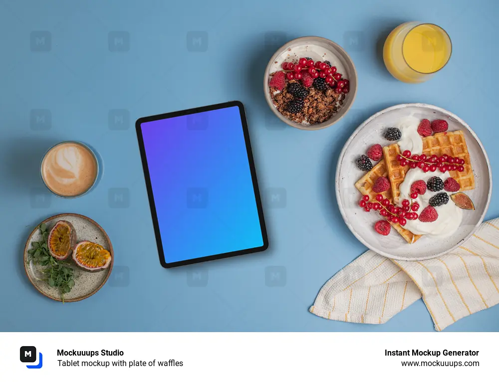 Tablet mockup with plate of waffles