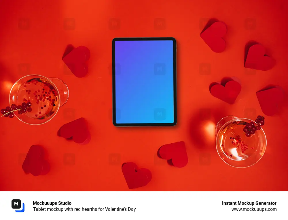 Tablet mockup with red hearths for Valentine’s Day