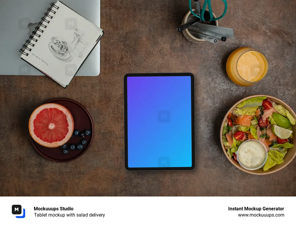 Tablet mockup with salad delivery