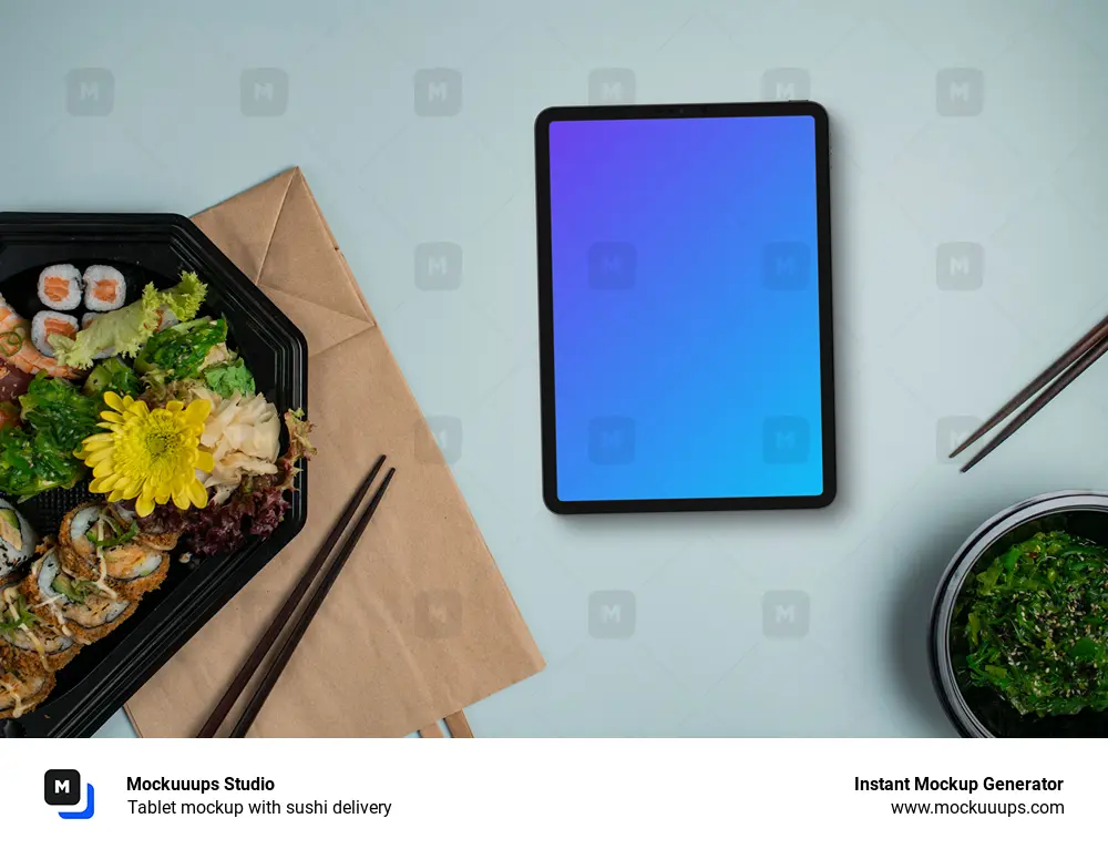 Tablet mockup with sushi delivery