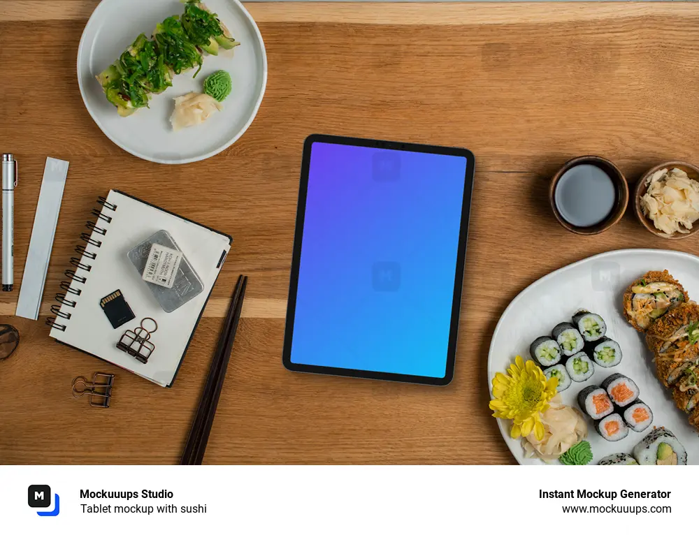 Tablet mockup with sushi