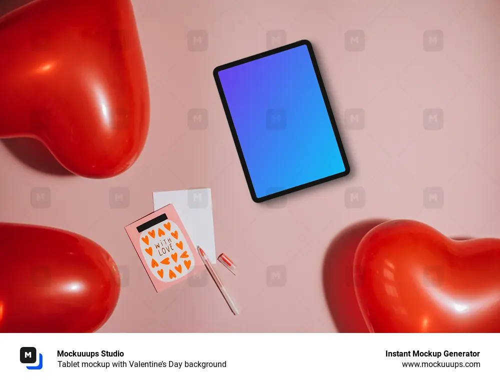Tablet mockup with Valentine’s Day background
