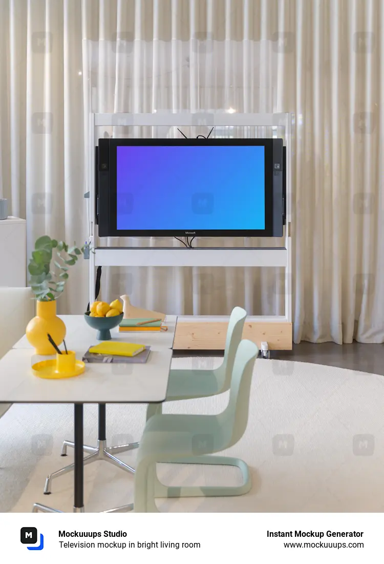 Television mockup in bright living room