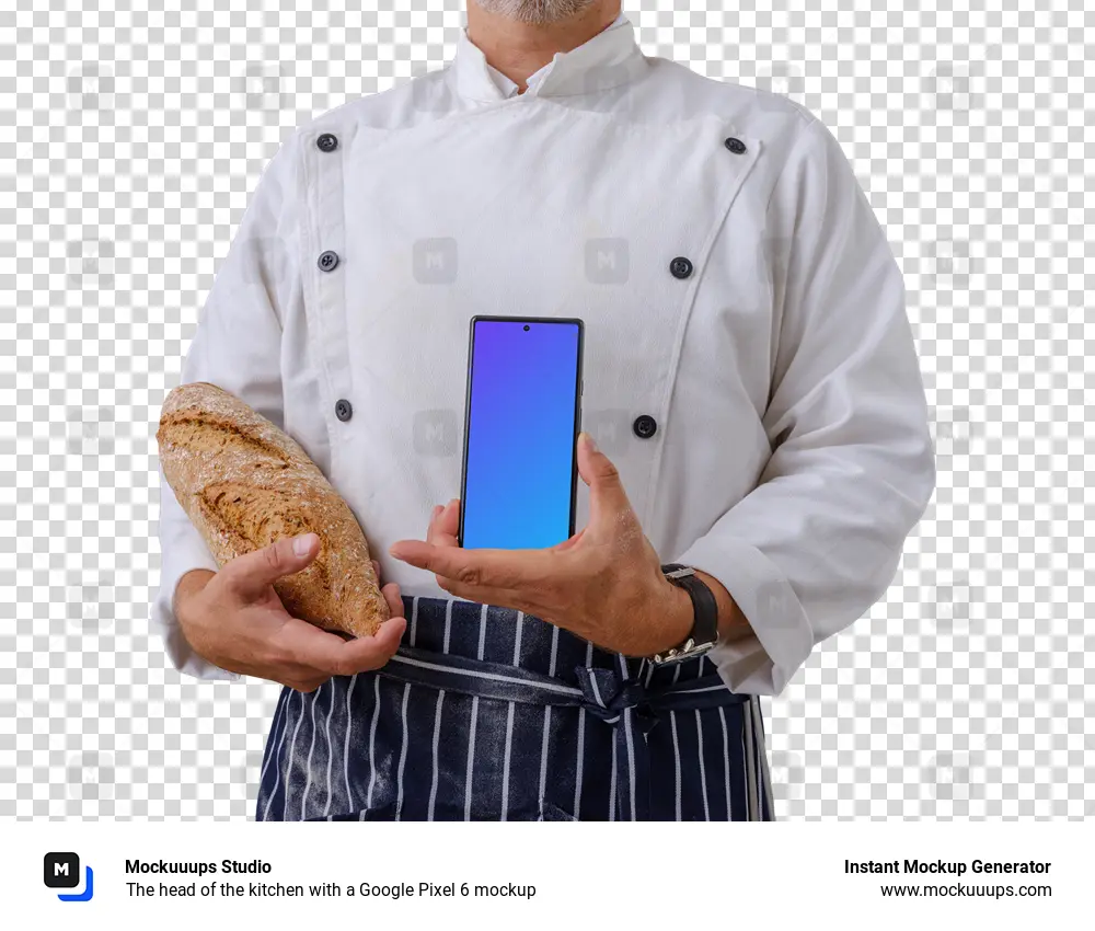 The head of the kitchen with a Google Pixel 6 mockup