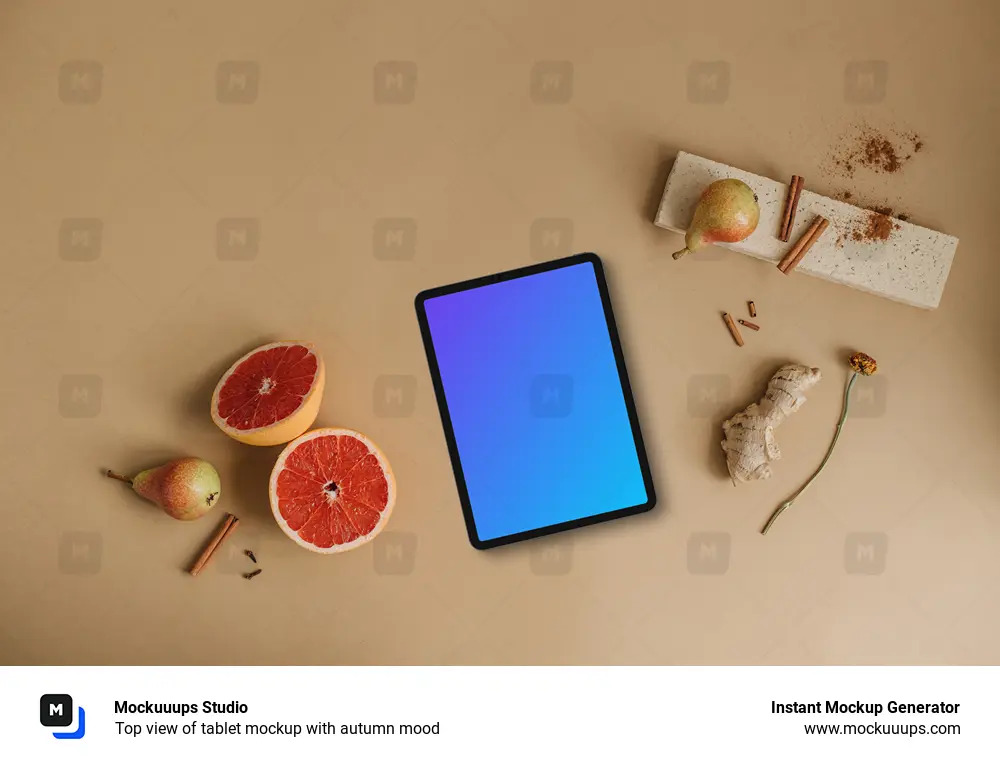 Top view of tablet mockup with autumn mood