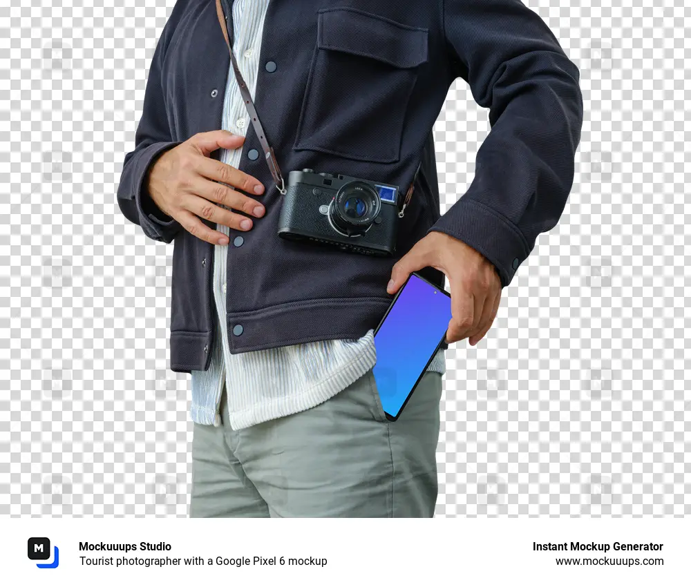 Tourist photographer with a Google Pixel 6 mockup