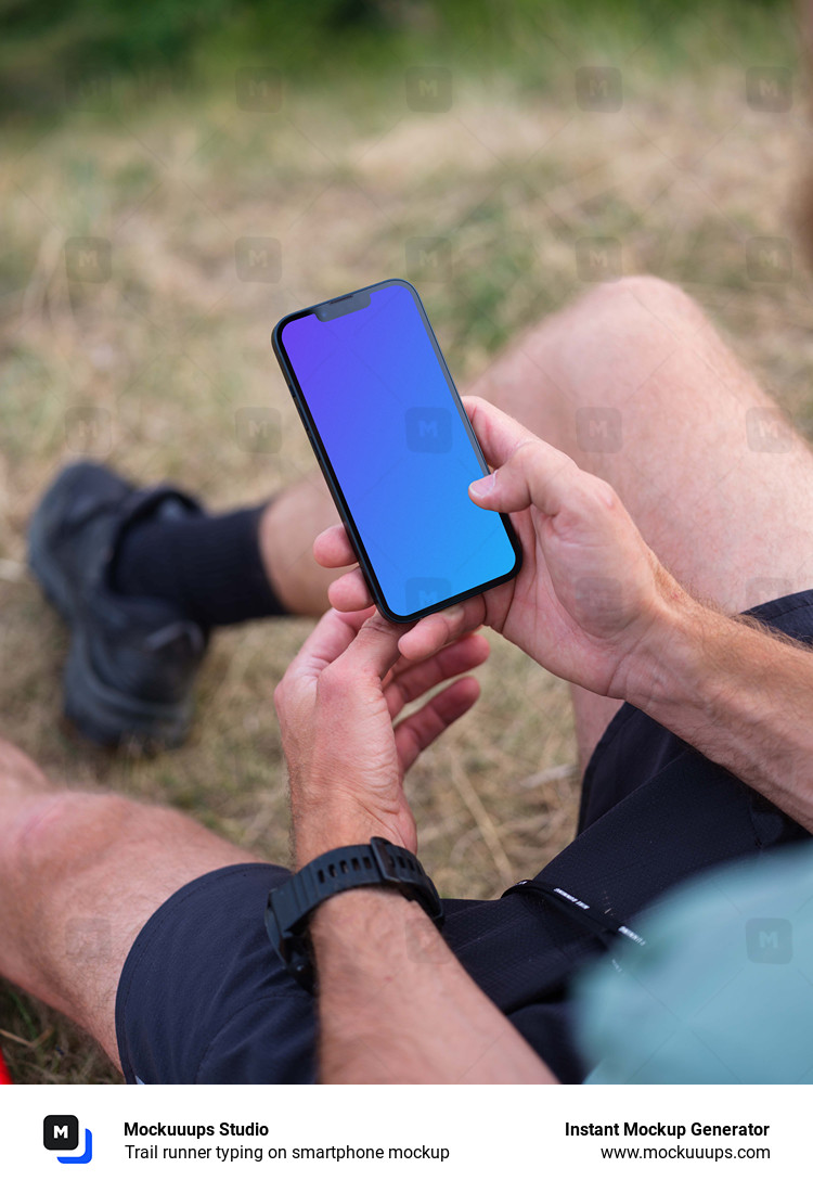 Trail runner typing on smartphone mockup