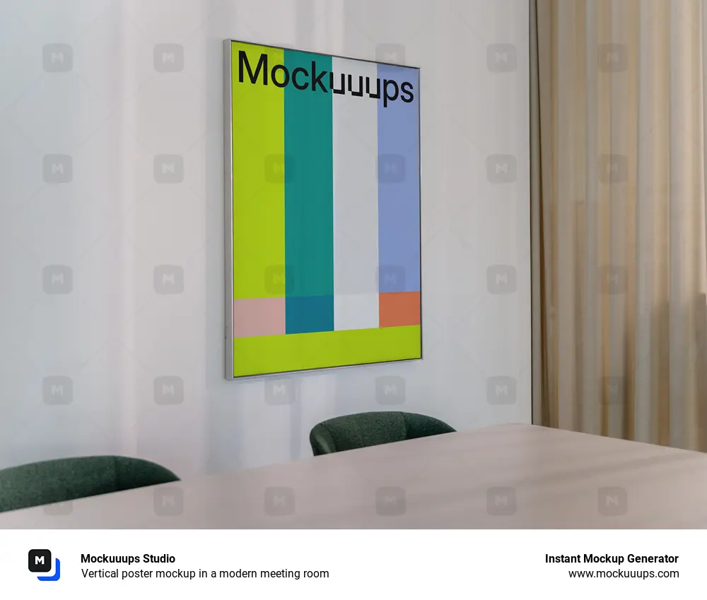 Vertical poster mockup in a modern meeting room