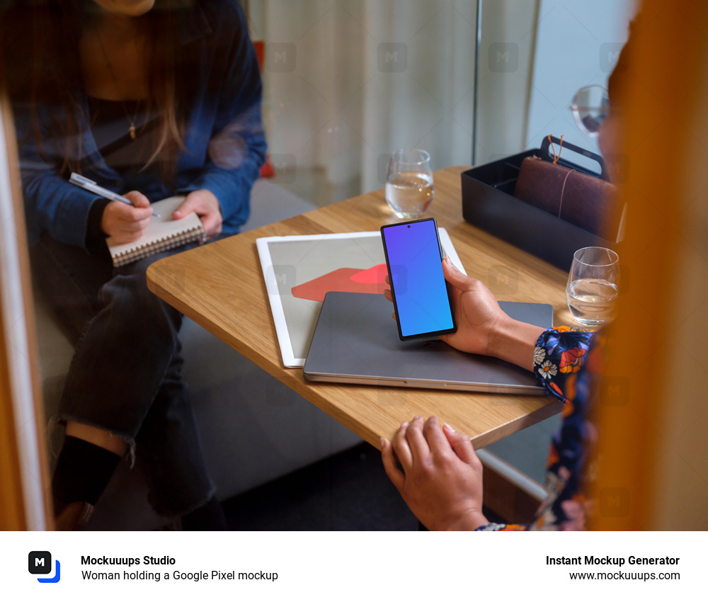 Woman holding a Google Pixel mockup