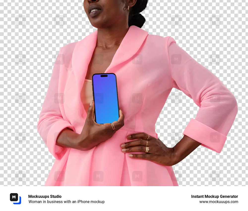 Woman in business with an iPhone mockup