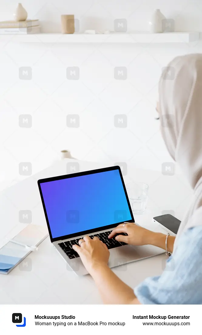 Woman typing on a MacBook Pro mockup