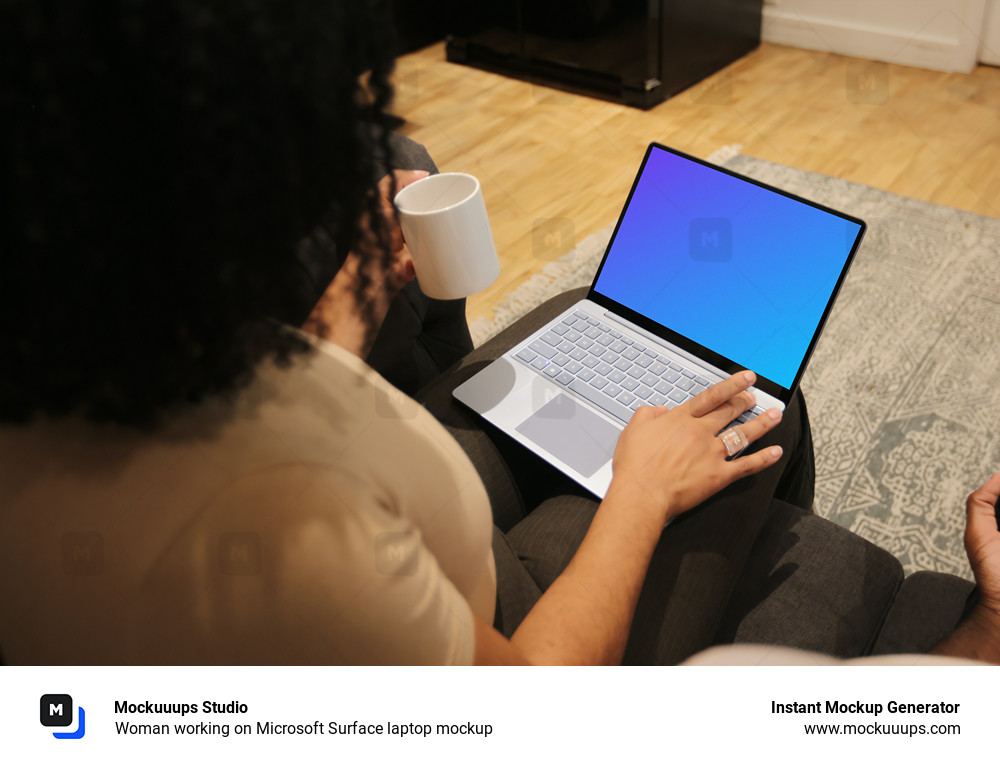 Woman working on Microsoft Surface laptop mockup