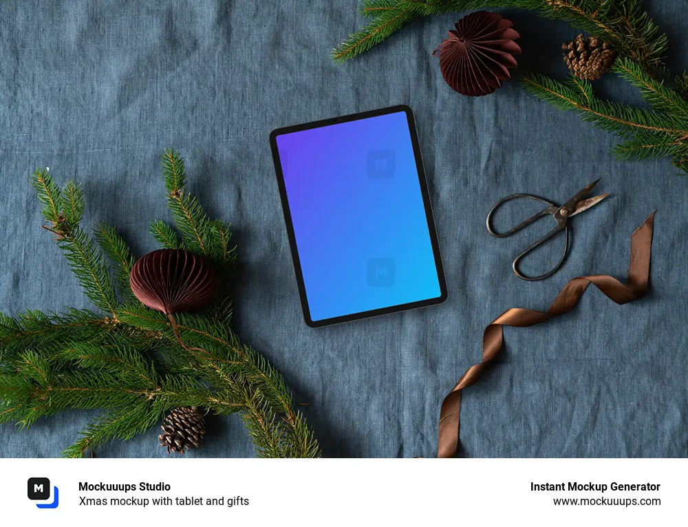 Xmas mockup with tablet and gifts