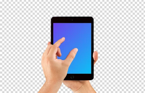 Man zooming screen on iPad mini Space Gray mockup