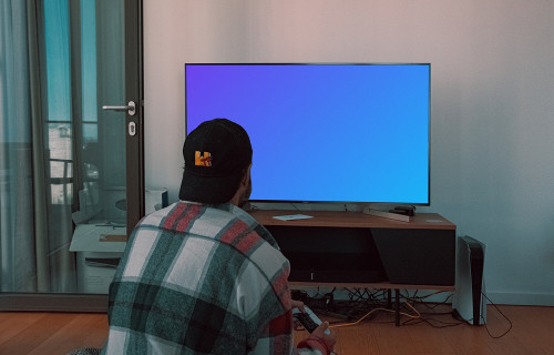 TV mockup with a PS5 on the side