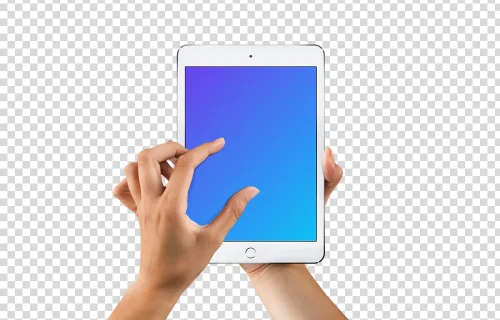 Woman zooming screen on iPad Mini Silver mockup
