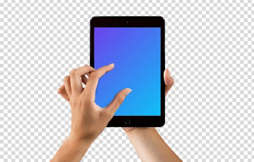 Woman zooming screen on iPad mini Space Gray mockup