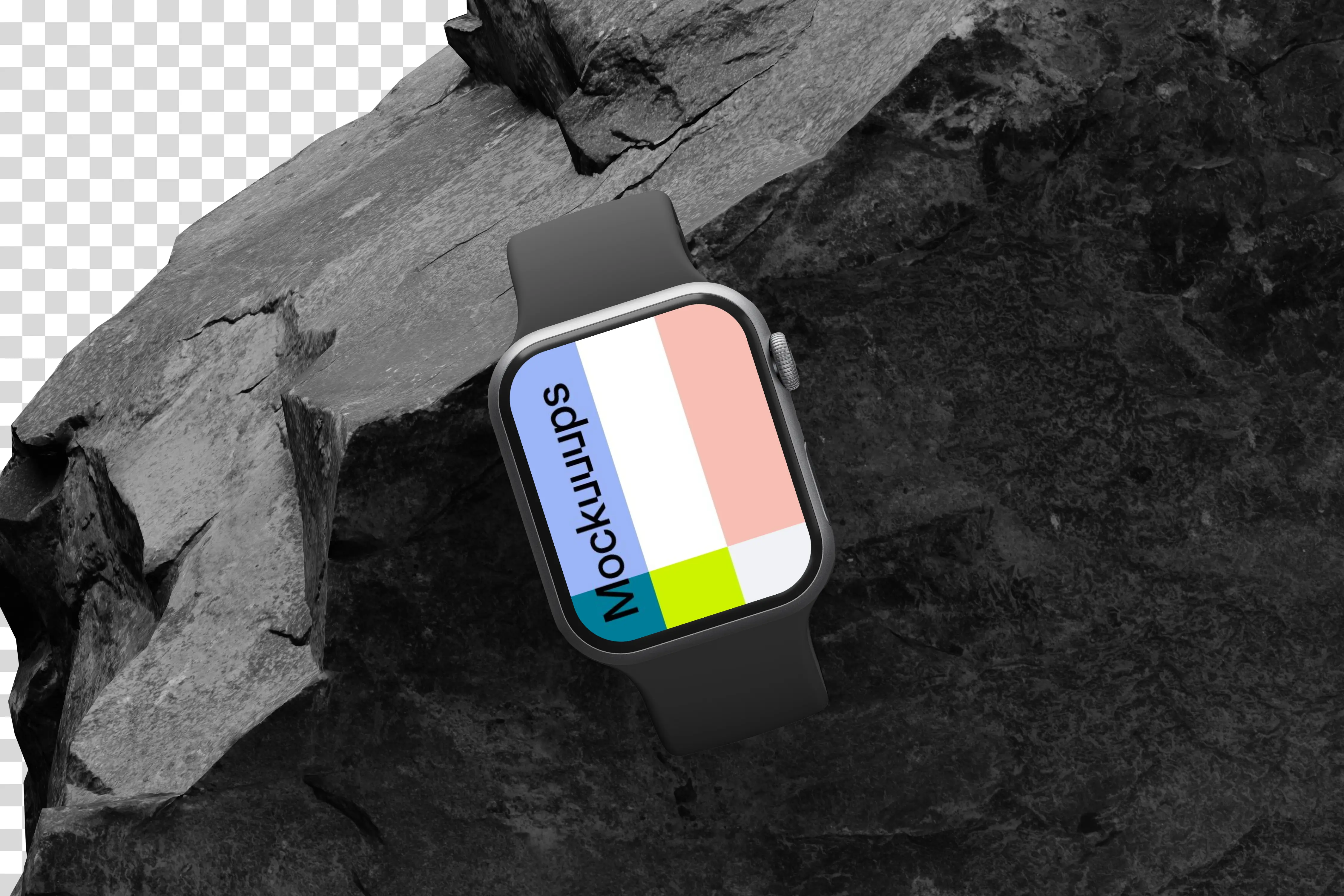 Apple Watch mockup on textured rock surface