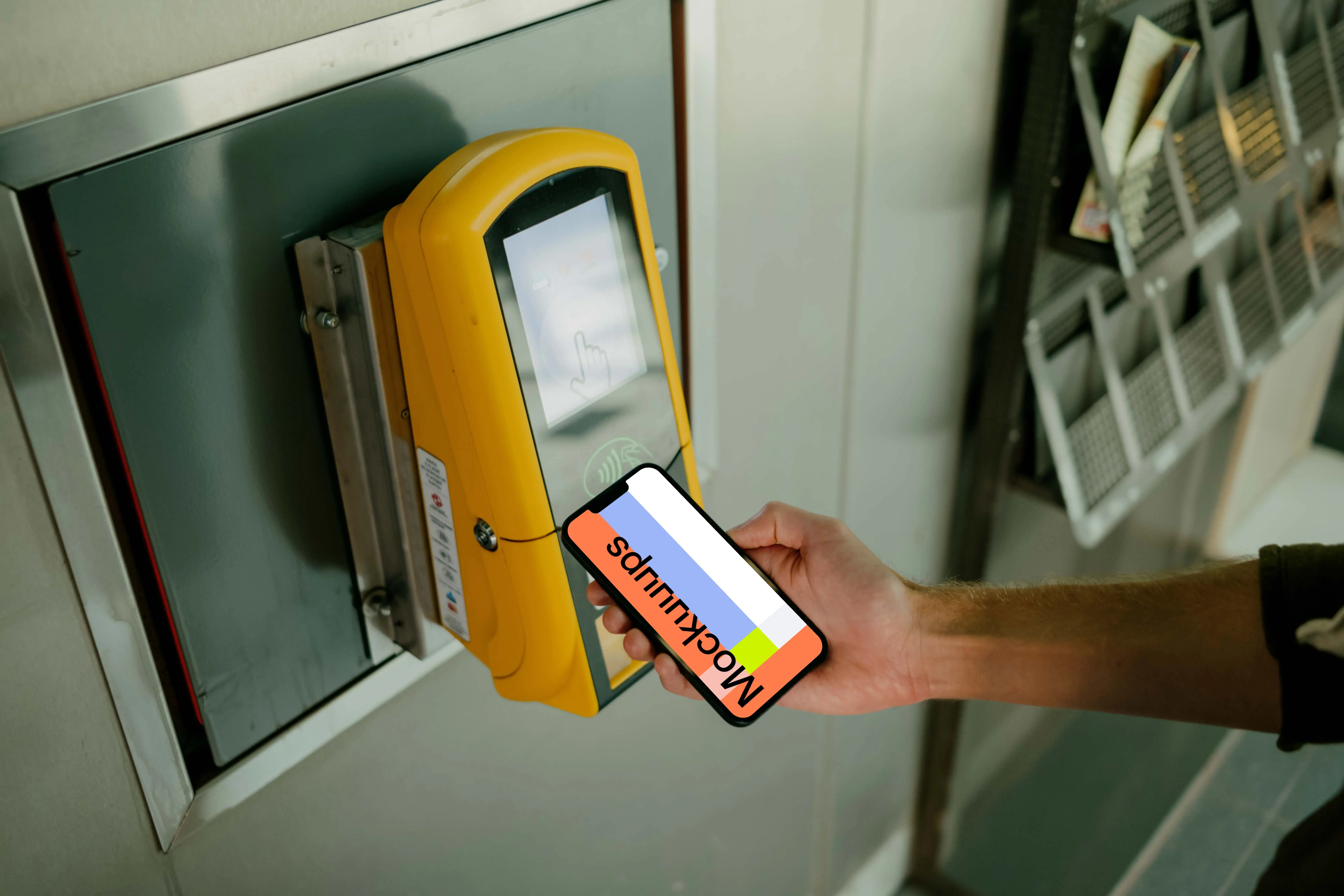 Buying public transport ticket with smartphone mockup