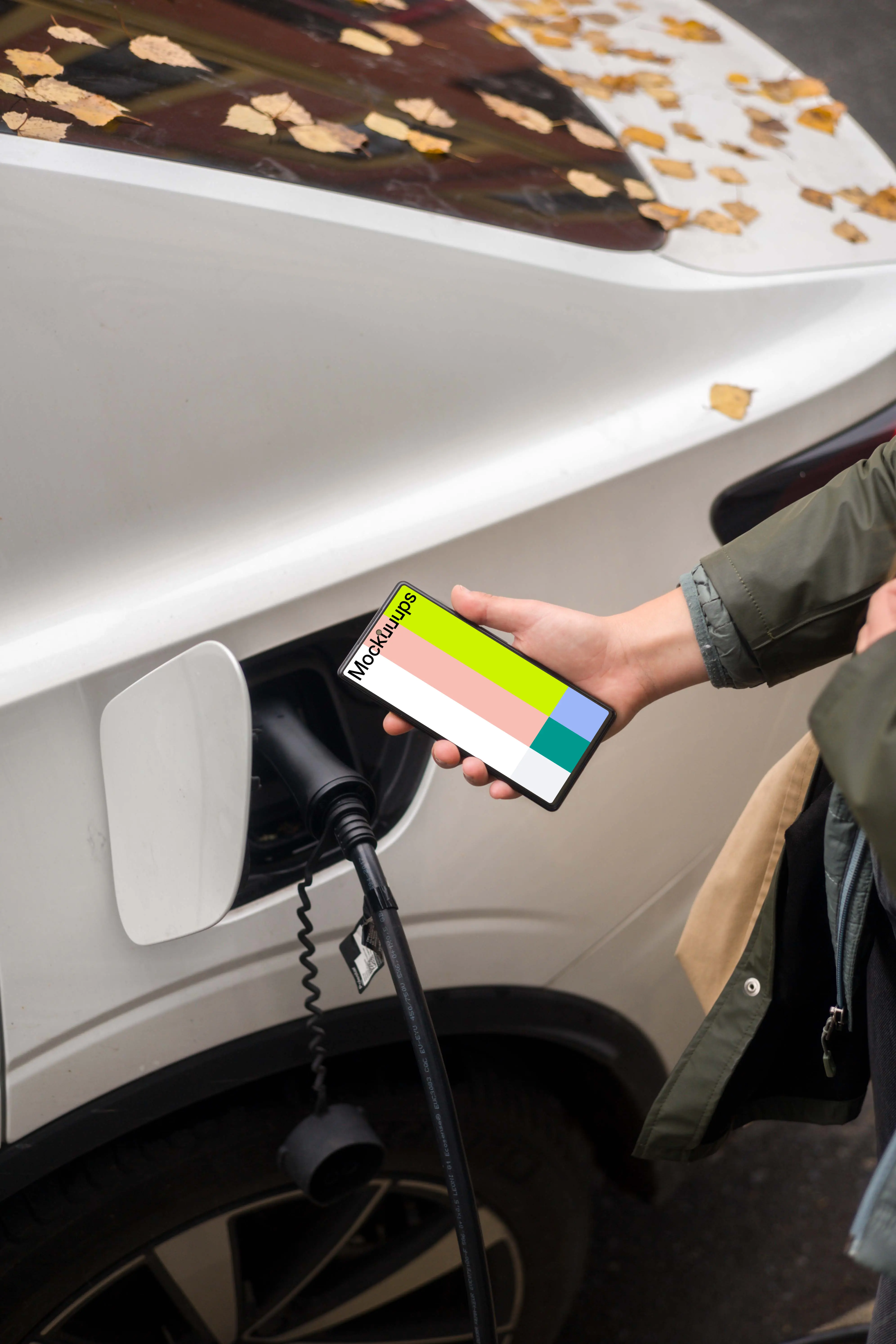 Electric car and phone mockup