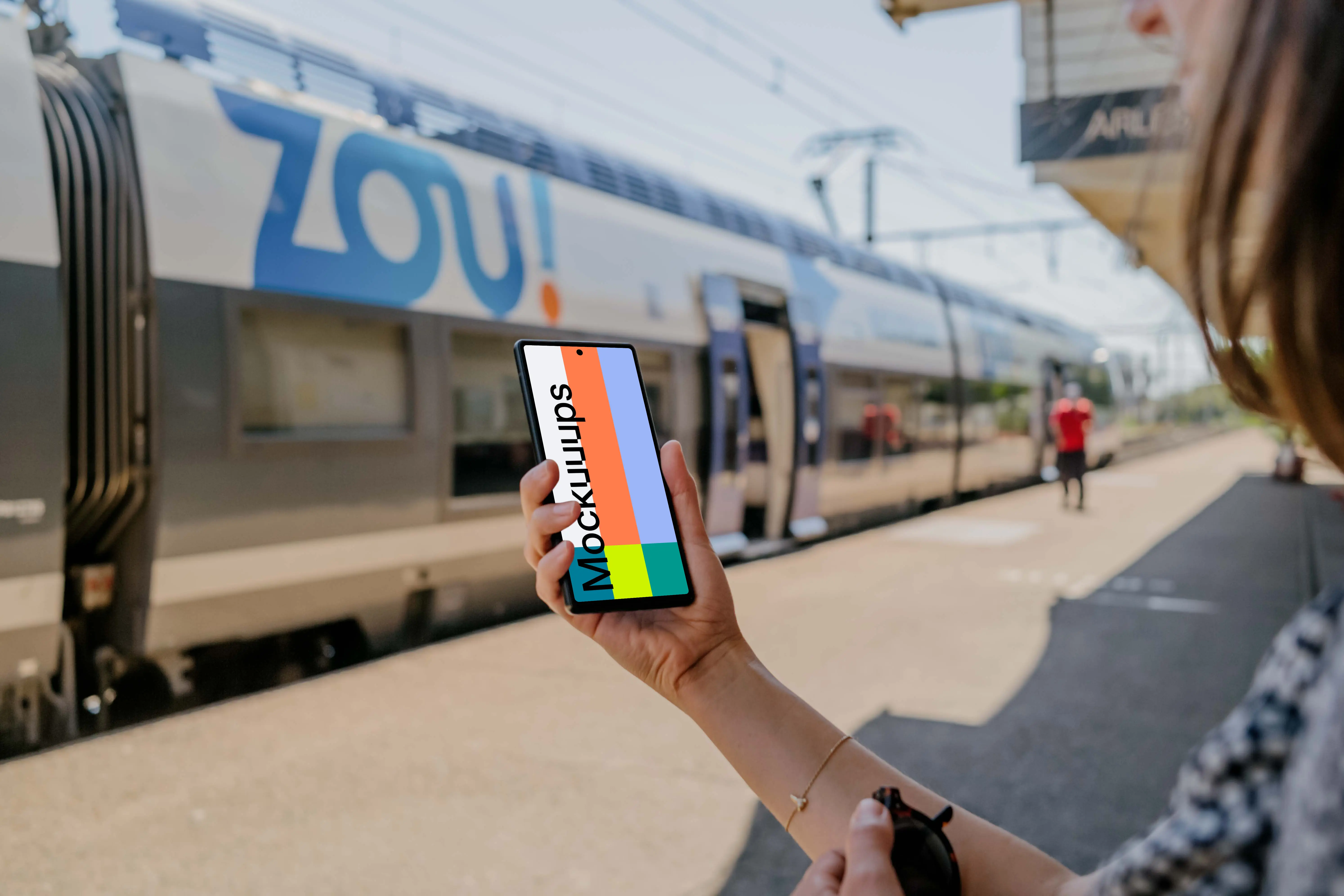 Female hand holding a Google Pixel 6 mockup