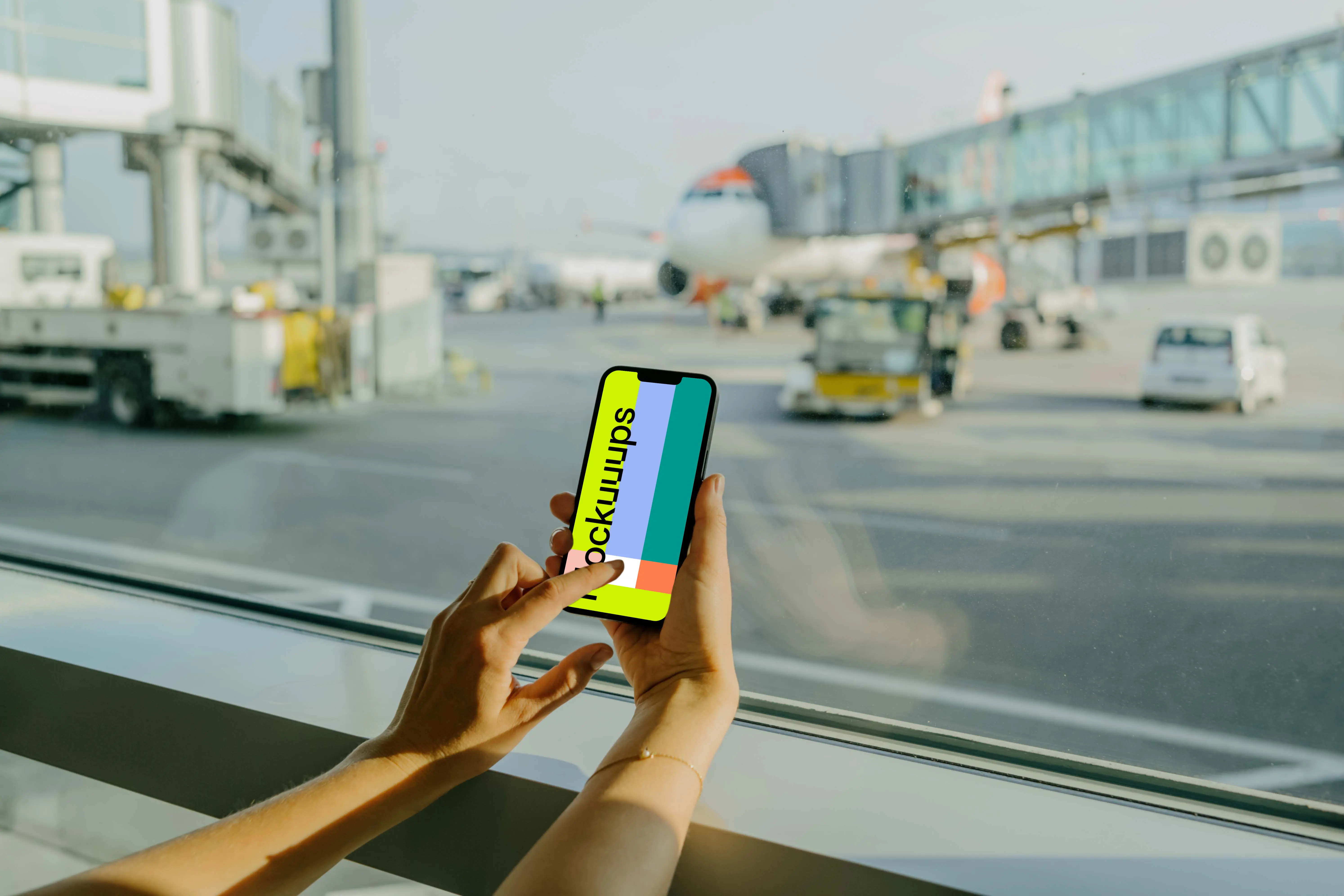 Female hand typing on a smartphone mockup