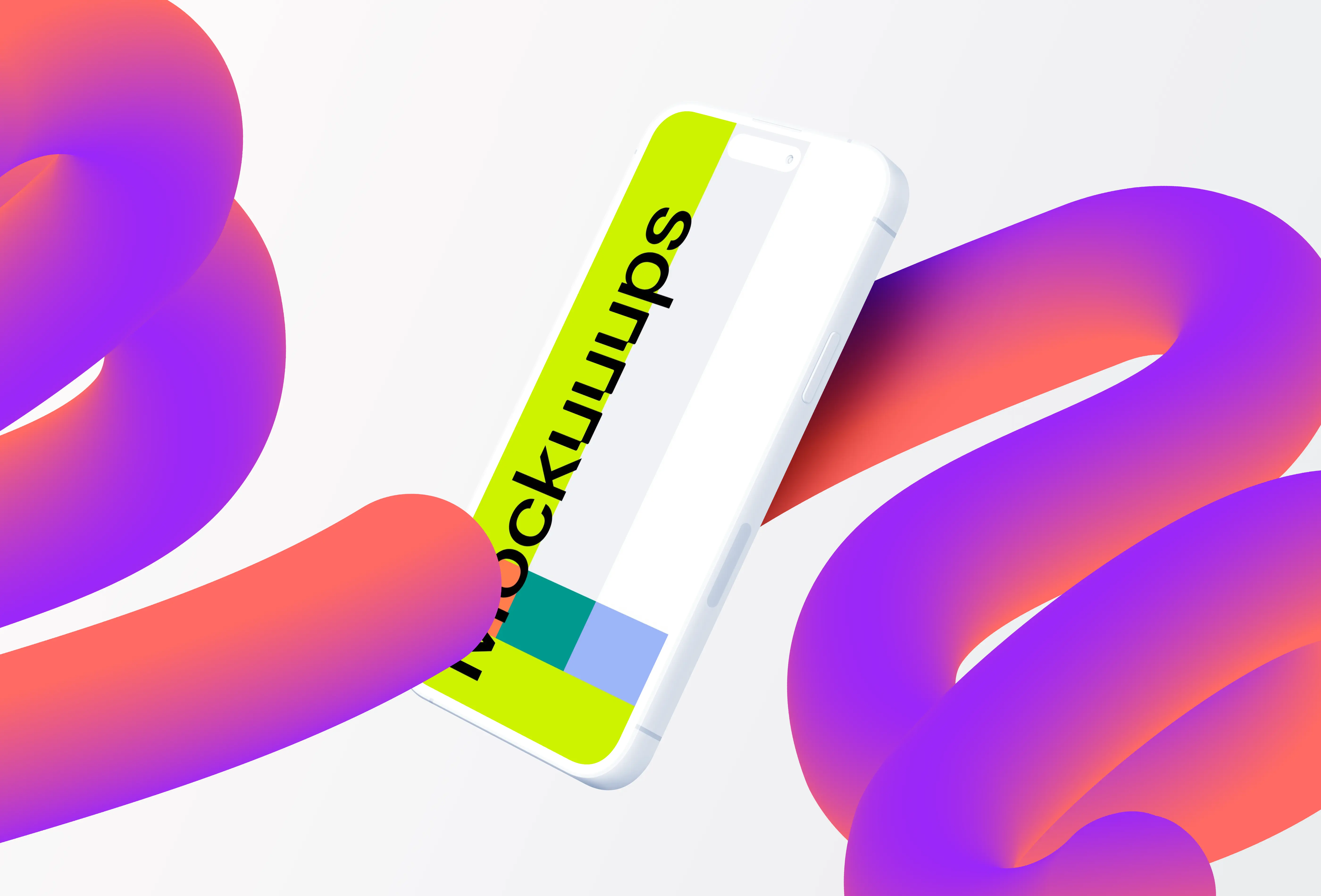 Floating Clay Smartphone Mockup with Colorful Gradient Shapes