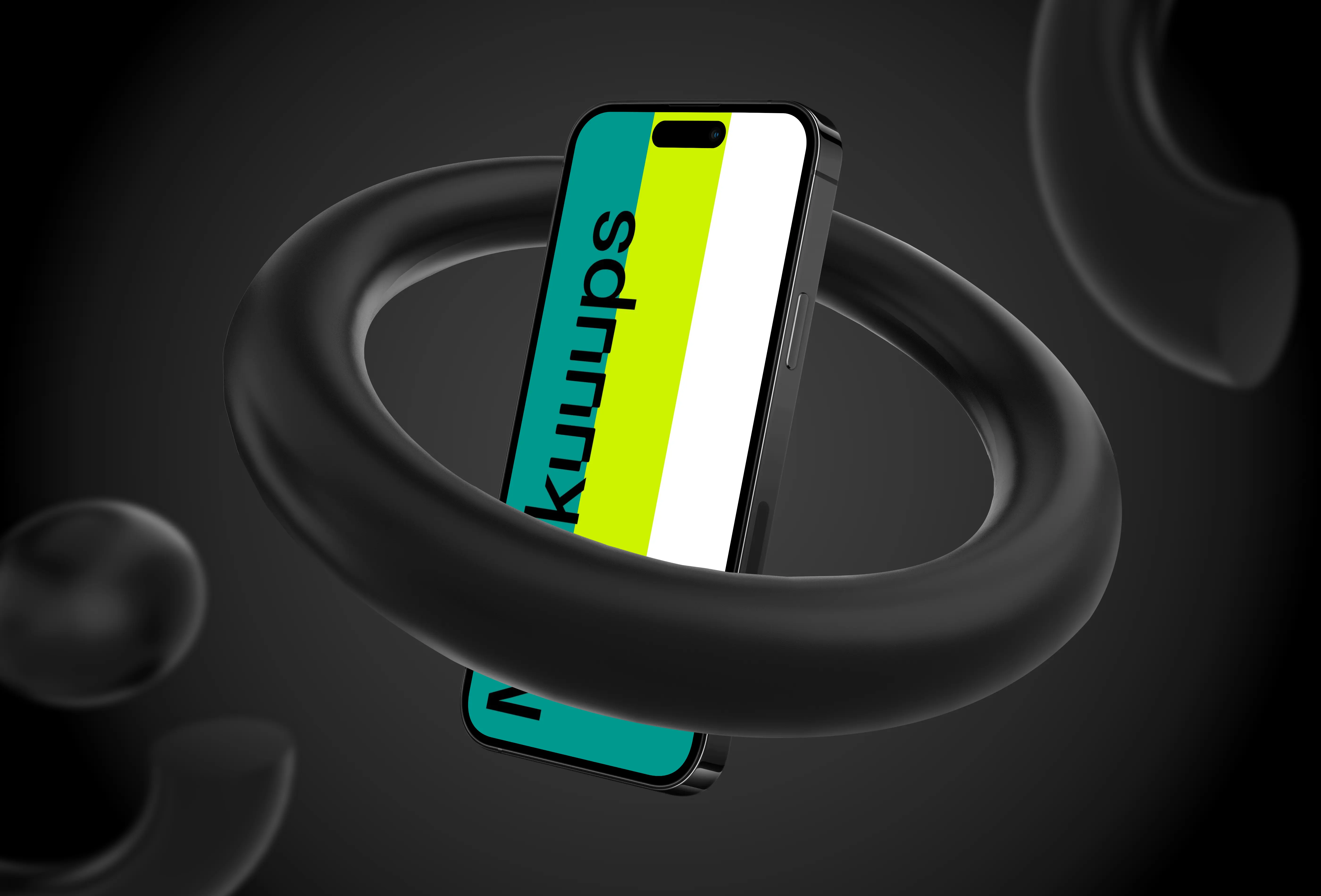 Flying Smartphone Mockup with Abstract Shapes