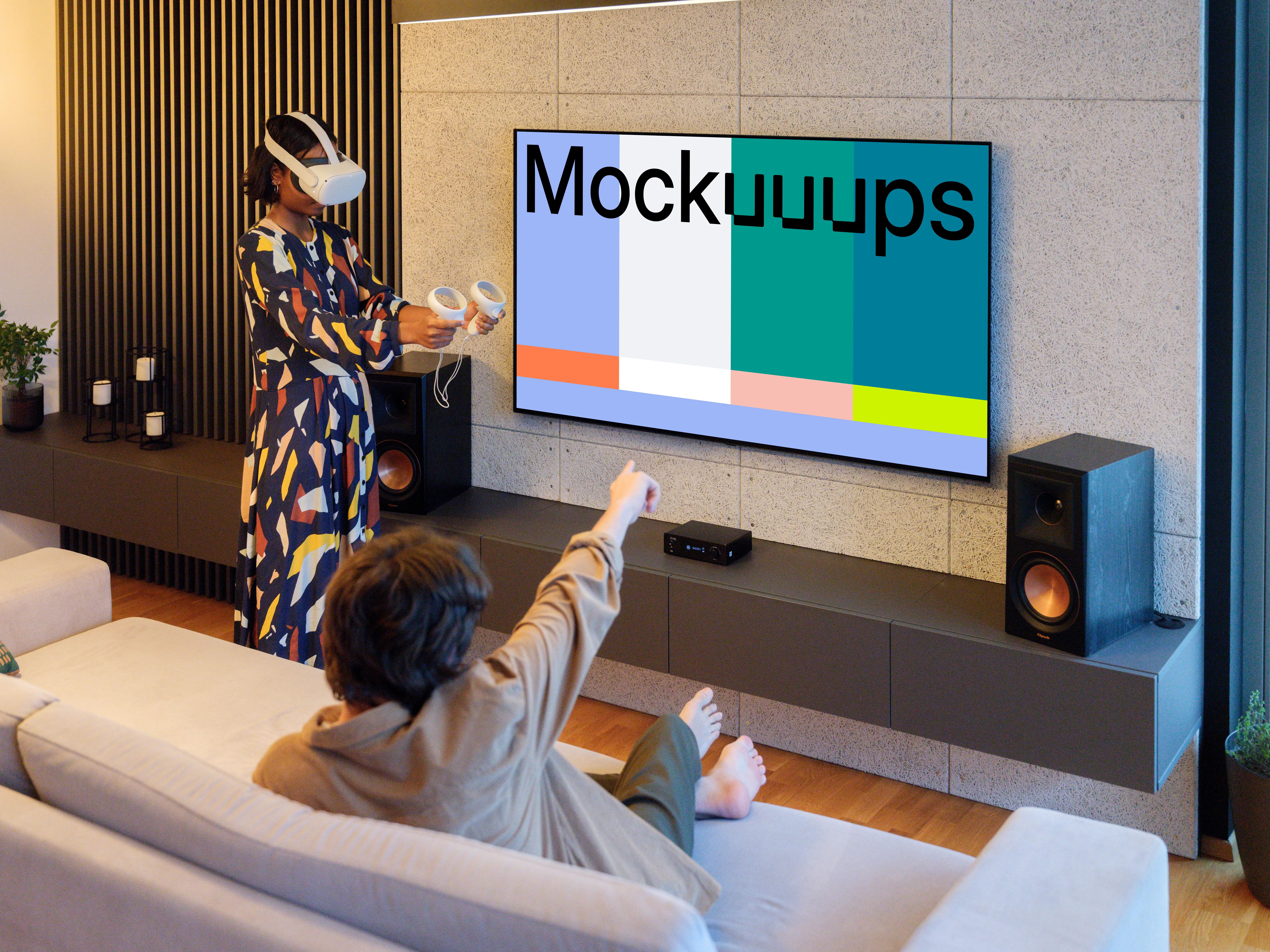 Gaming television mockup in modern living room