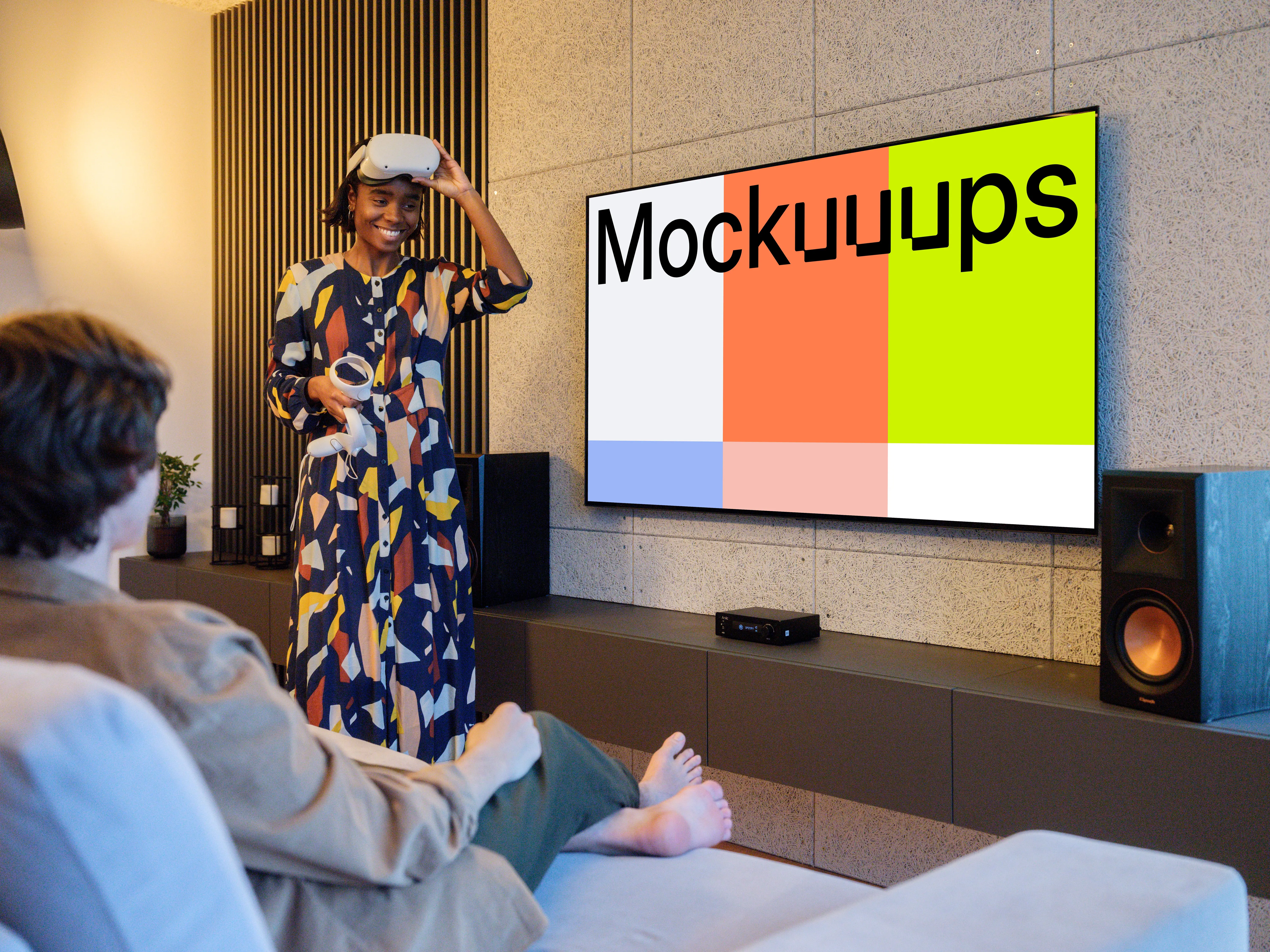 Gaming TV Mockup in Modern Living Room