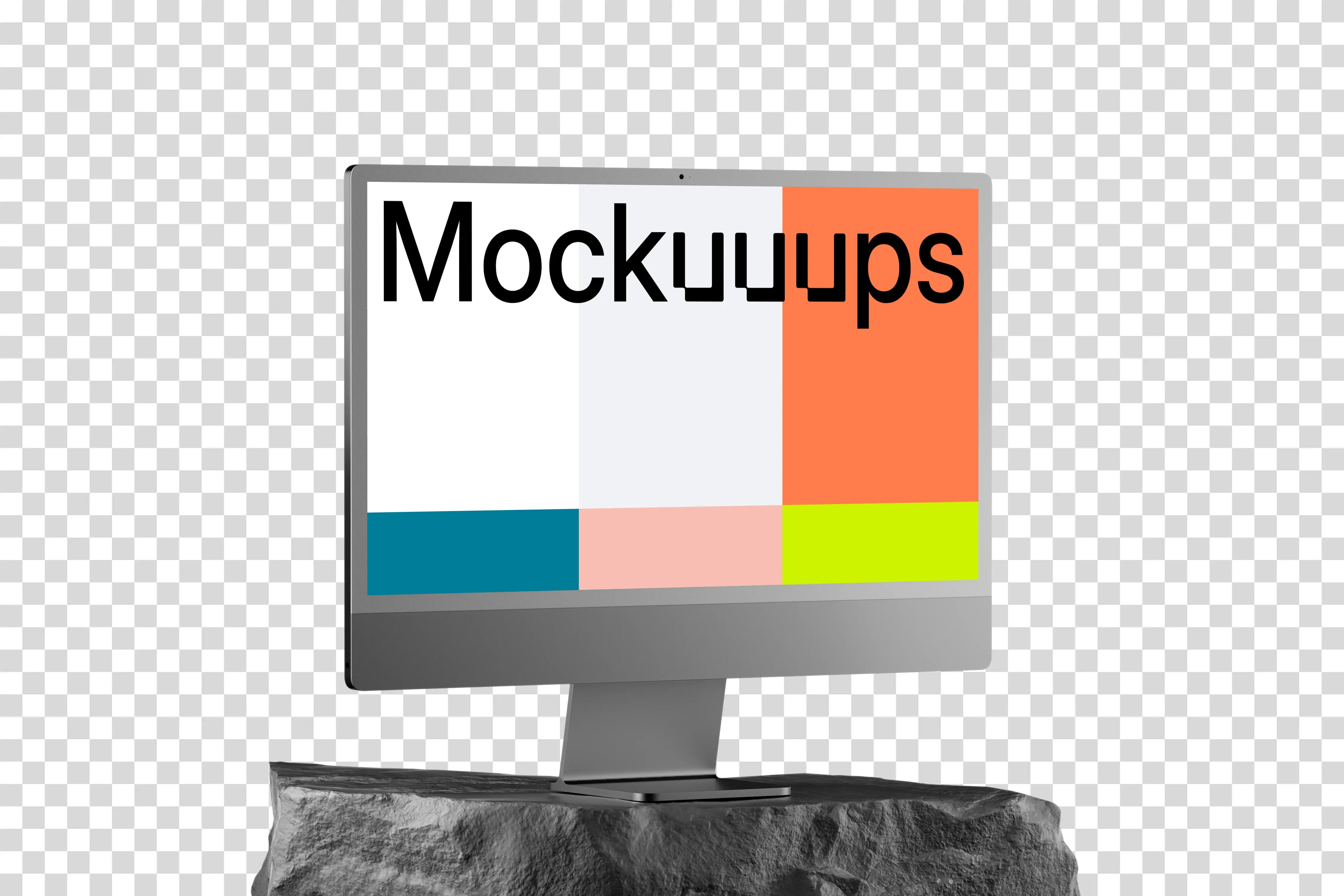 iMac 24 inch Mockup on Textured Rock Base with Isometric View