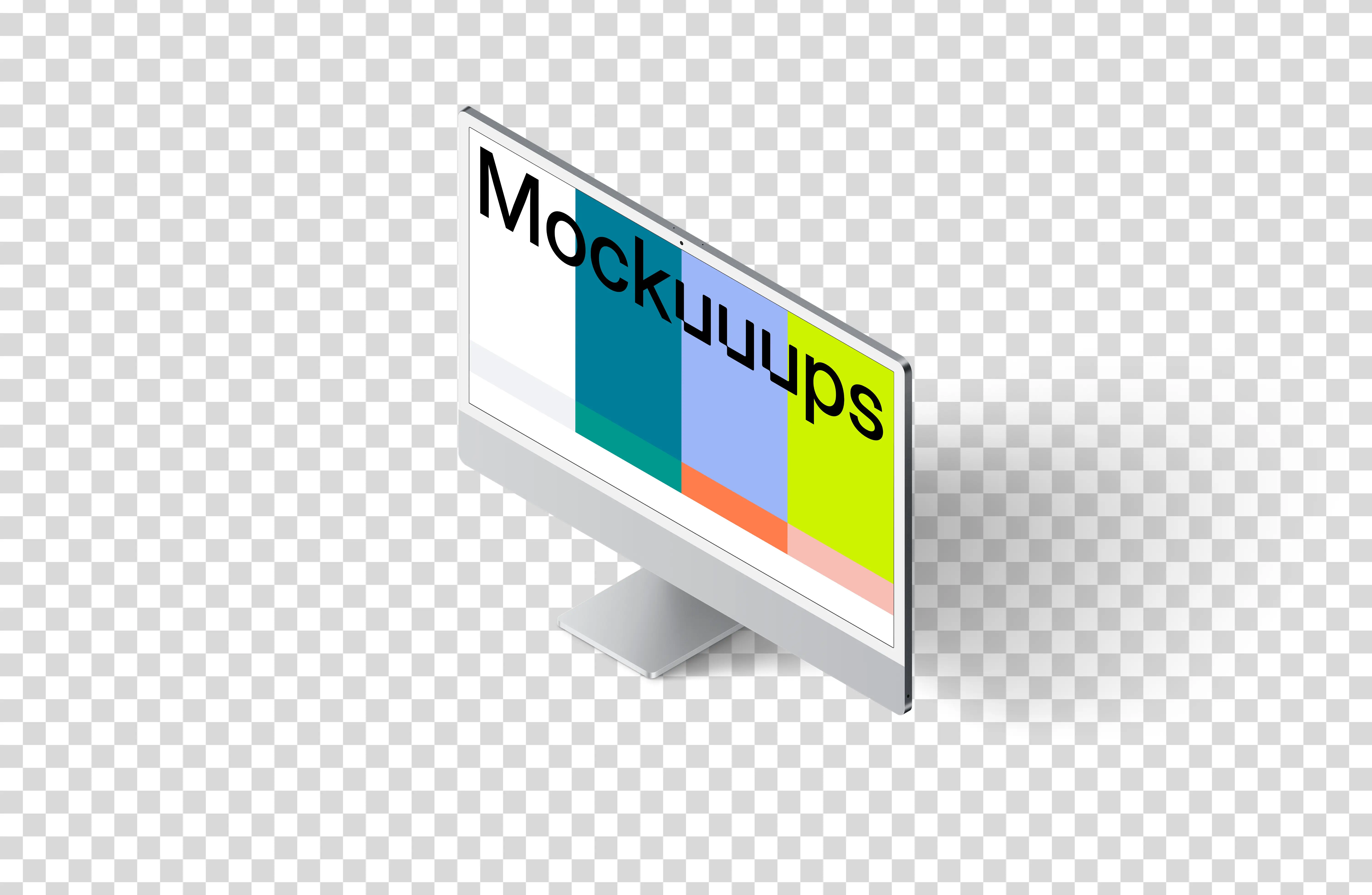 iMac 24“ Mockup - Isometric RIght (Floor Shadow)