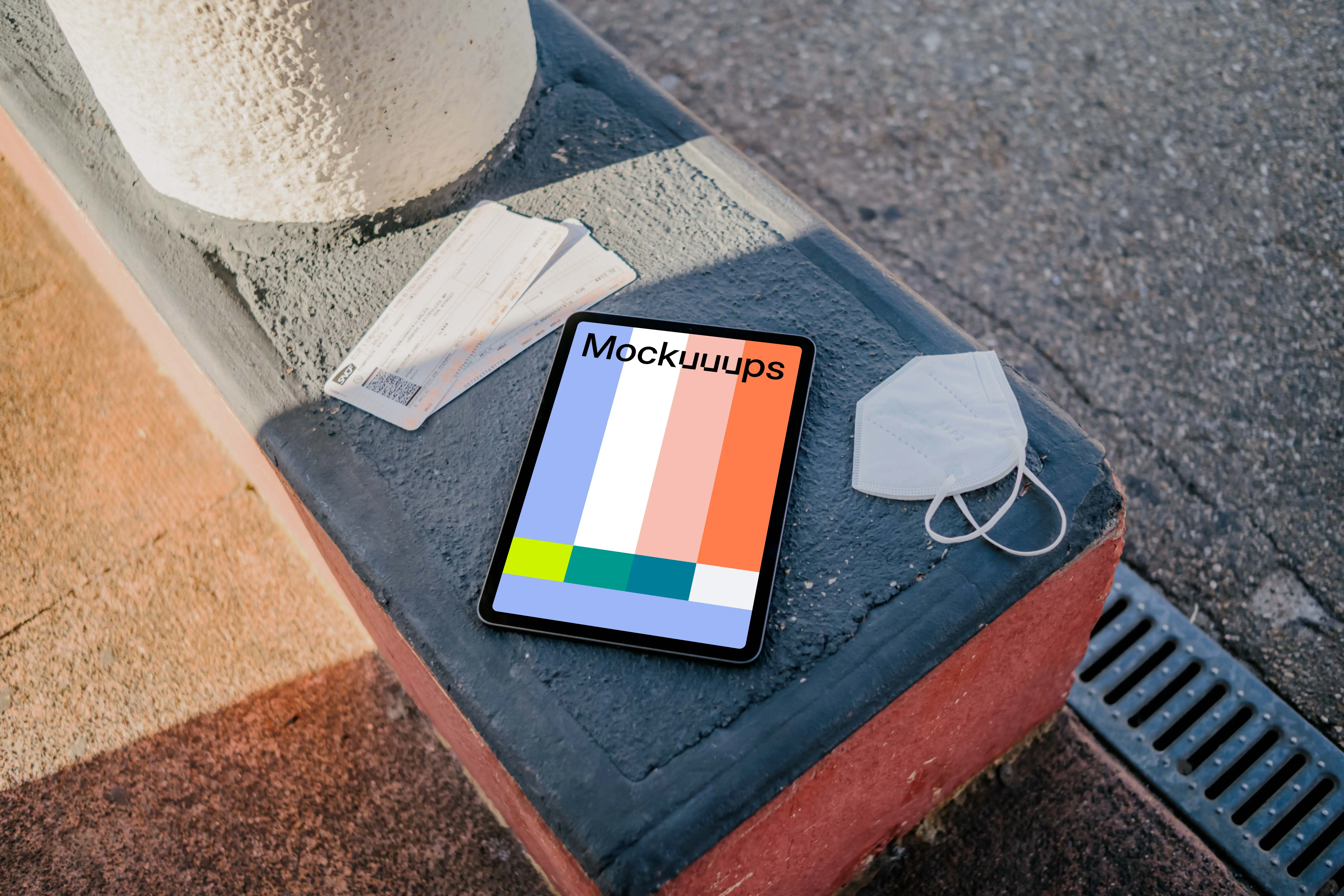 iPad Air mockup on a bench