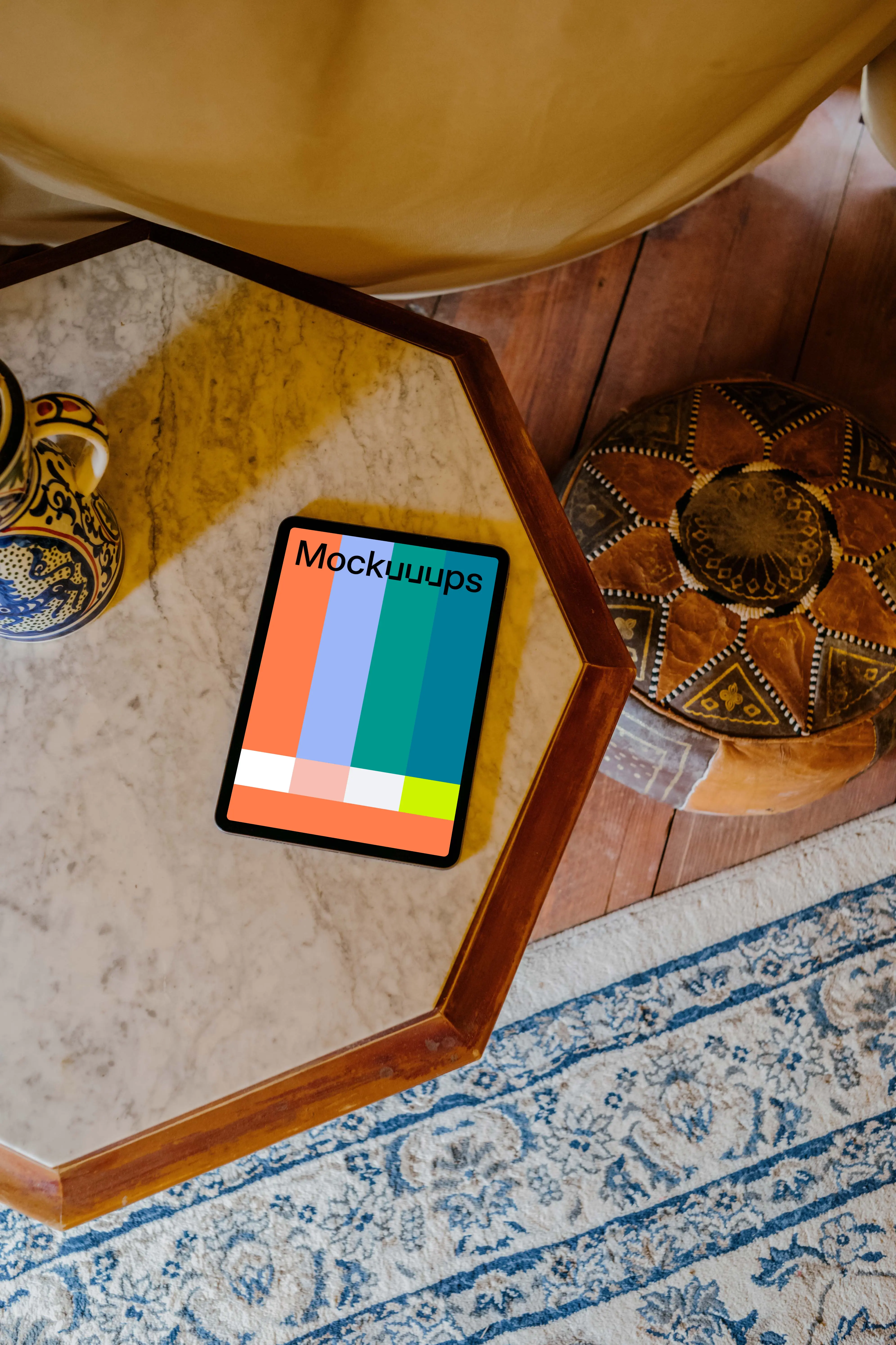 iPad Air mockup on a brown table