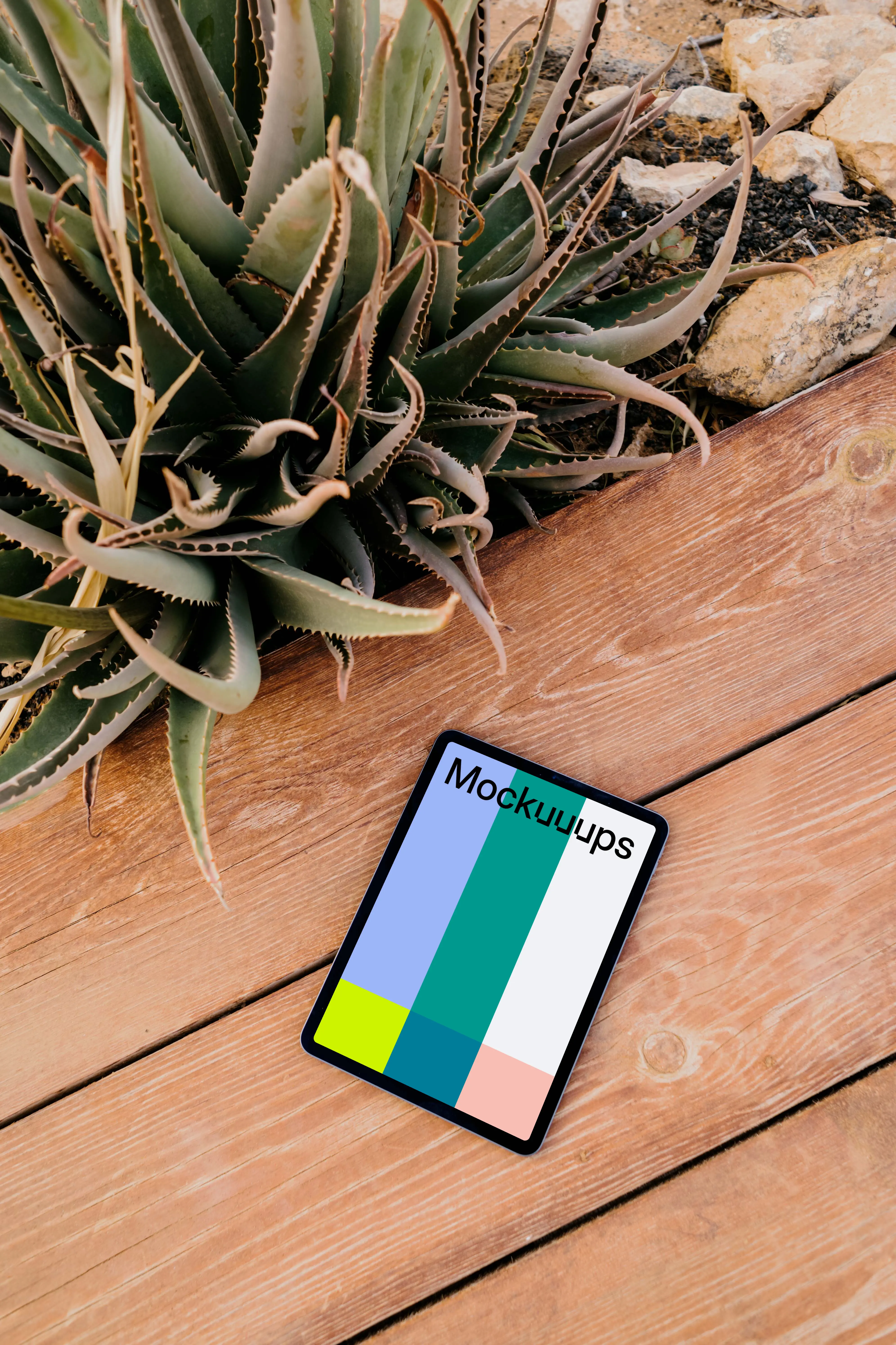 iPad Air mockup on a wooden floor