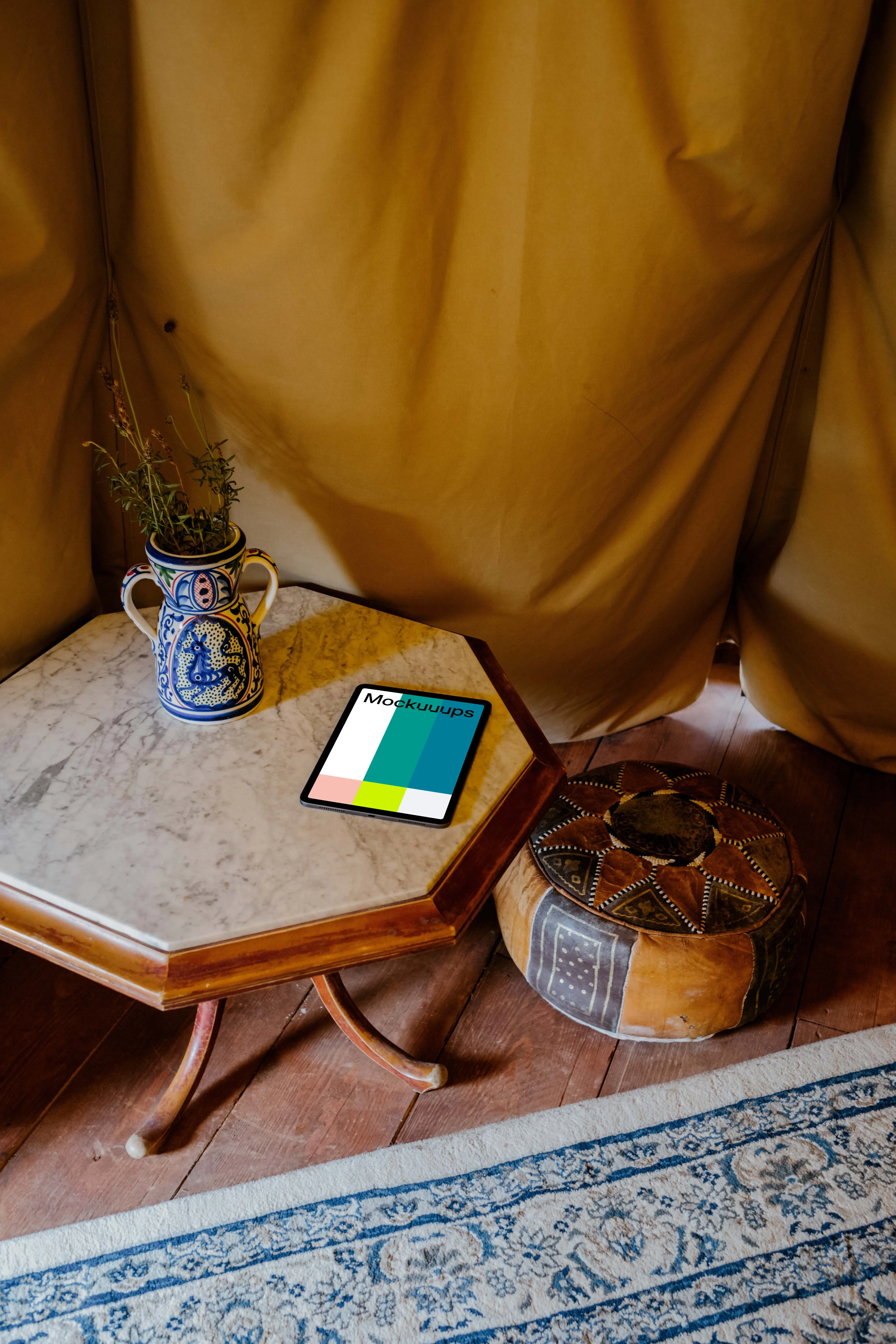 iPad Air mockup on an octagonal table