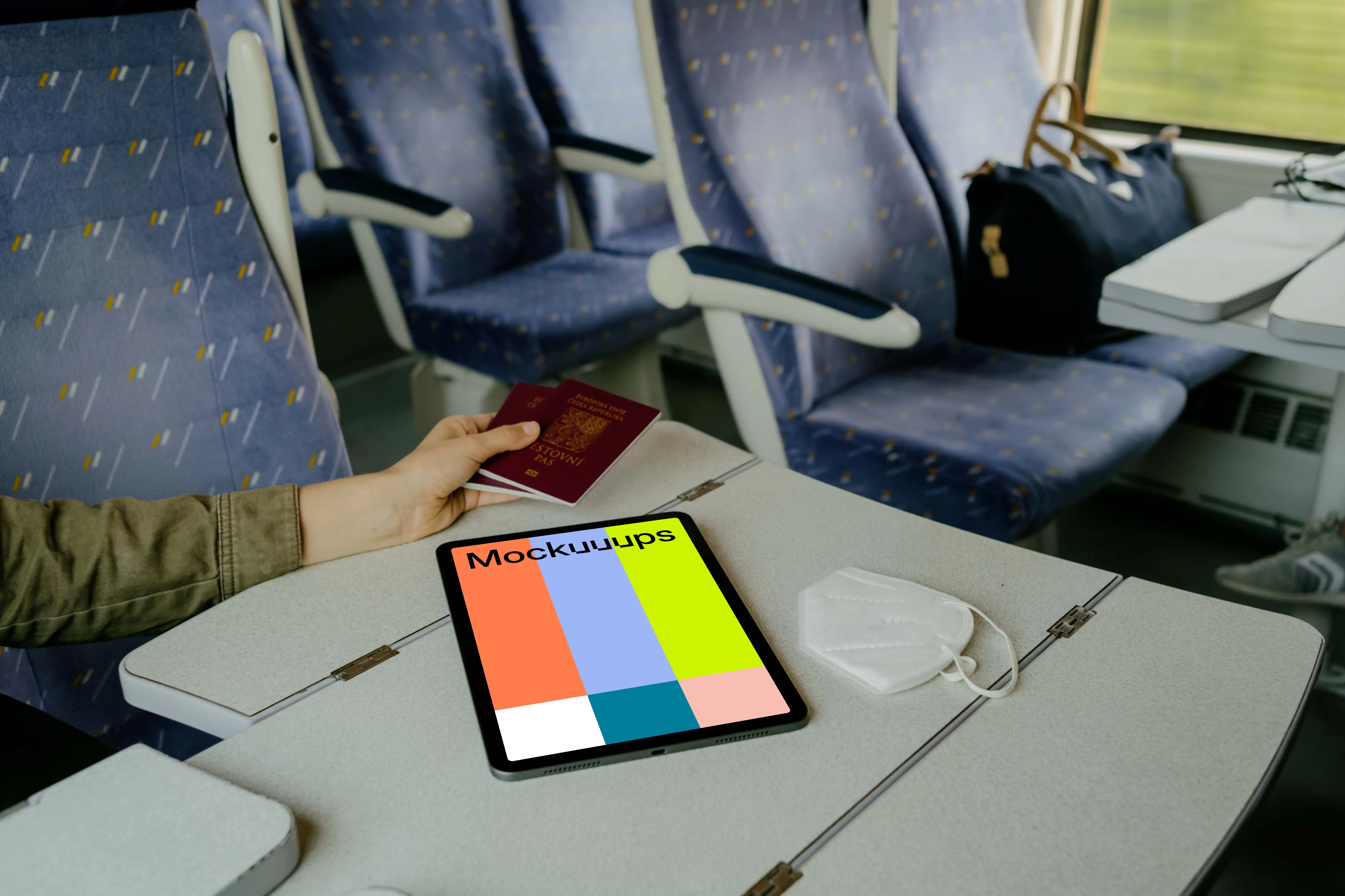 iPad Air mockup on train table 