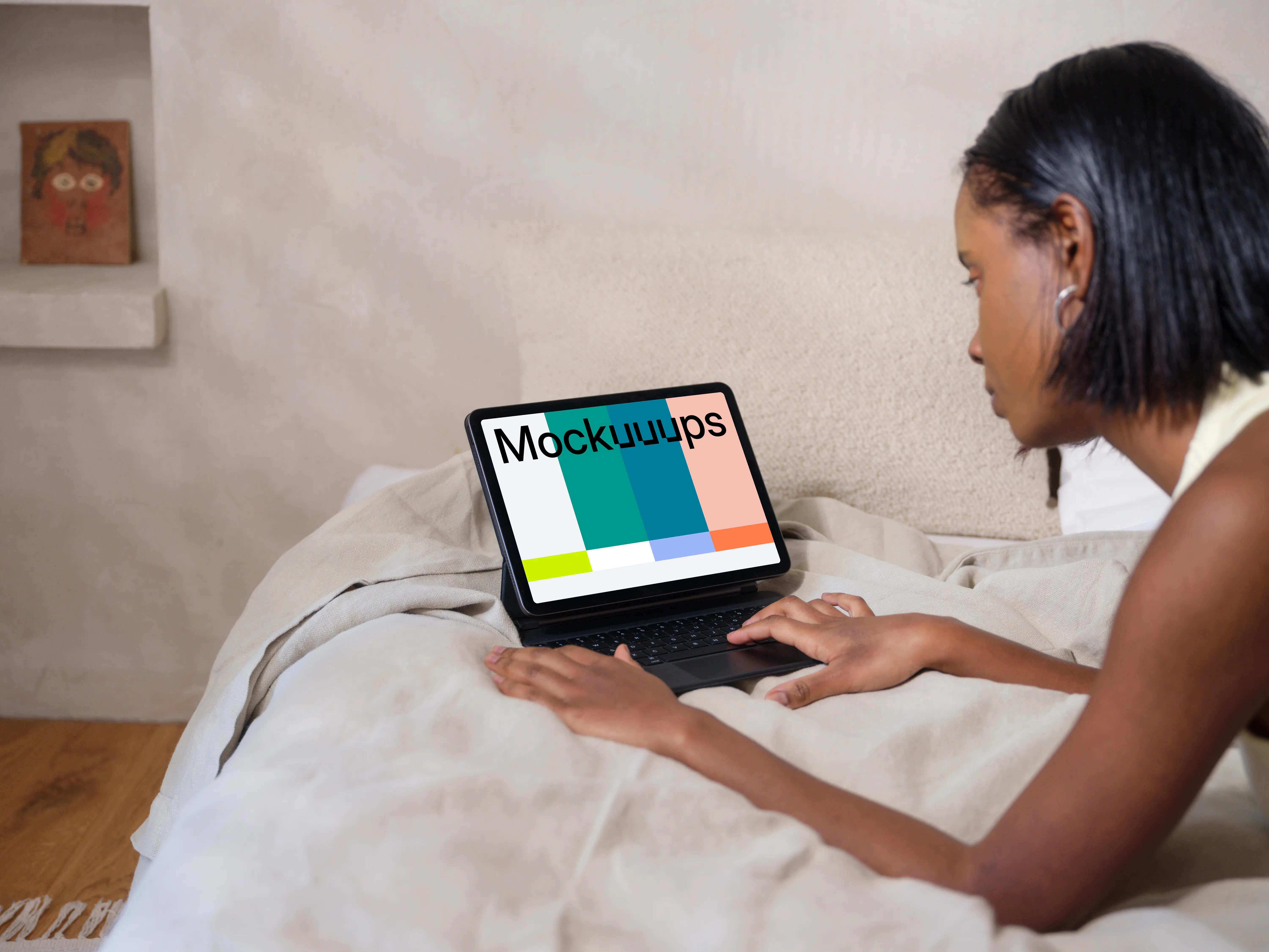 iPad Air mockup with woman relaxing at home